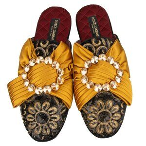 Dolce & Gabbana - Crystal Pearl Silk Bow Velvet Shoes Slipper MARCELLO Black Gol